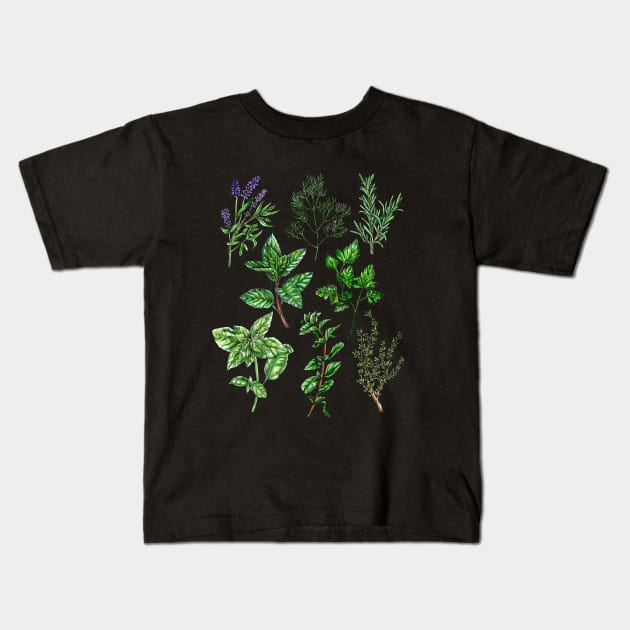 Herbs: Lavender Dill Rosemary Thyme Oregano ... Kids T-Shirt by voidea